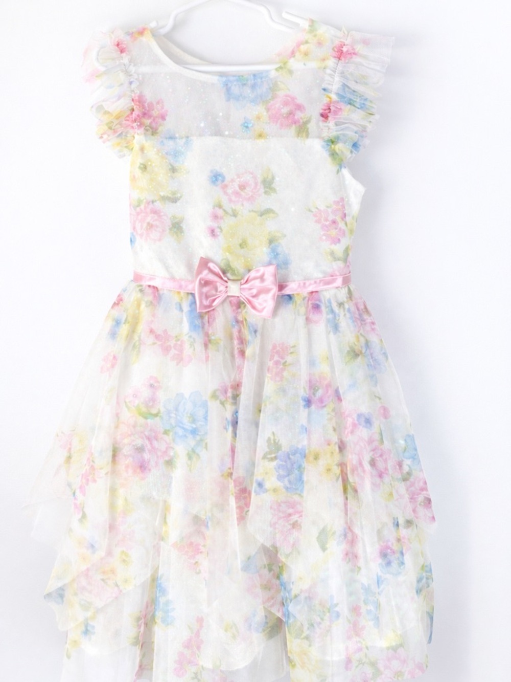 Jona Michelle Girls 7 Floral Tulle Dress Pink Bow Flower Girl Formal Wedding